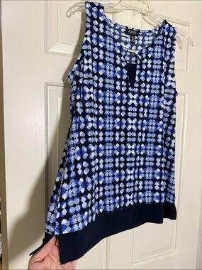 Jones New York Navy and Light Blue Geometric Sleeveless Tunic